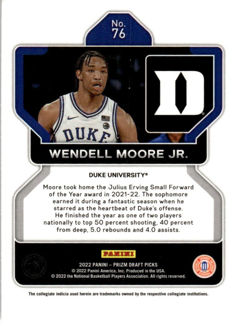 2022-23 Panini Prizm Draft Picks Basketball Card Wendell Moore Jr. Rookie #76