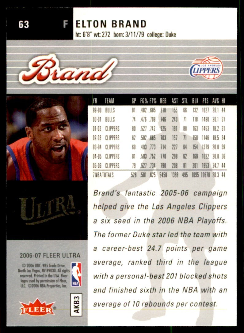 2006-07 Fleer Ultra. Elton Brand Basketball Cards #63