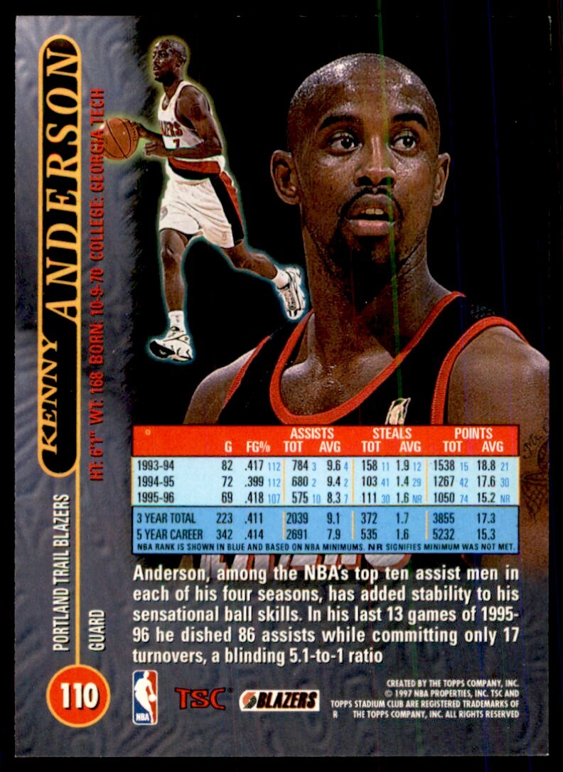 1996-97 Stadium Club Kenny Anderson Basketball Cards #110