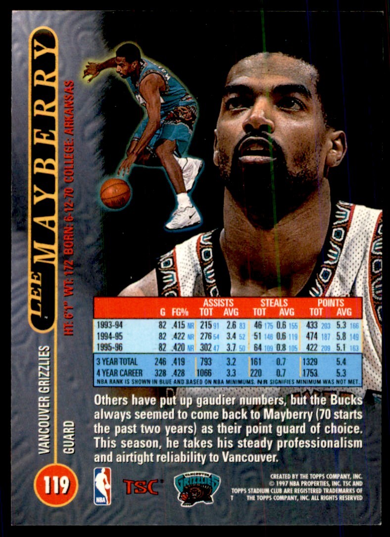 1996-97 Stadium Club Lee Mayberry Basketball Cards #119