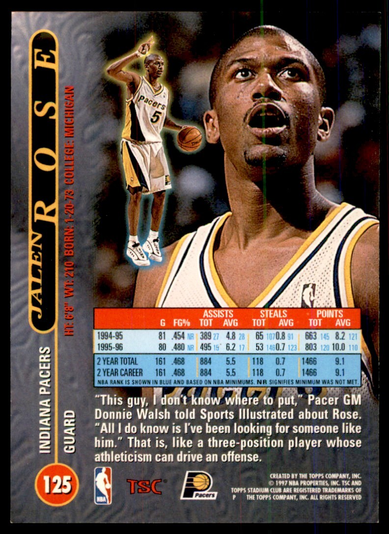 1996-97 Stadium Club Jalen Rose Basketball Cards #125