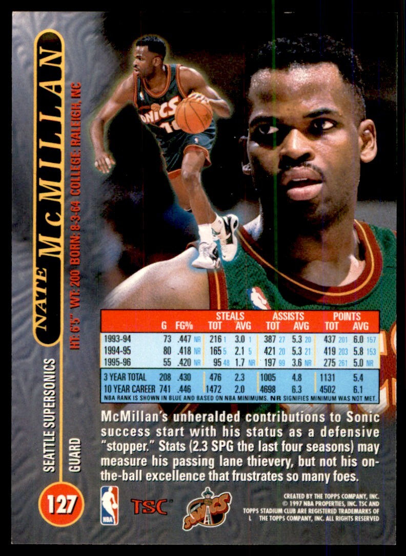 1996-97 Stadium Club Nate McMillan Basketball Cards #127