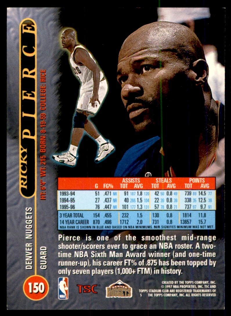 1996-97 Stadium Club Ricky Pierce Basketball Cards #150