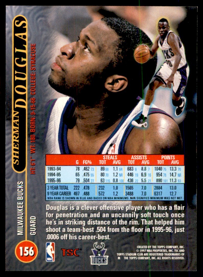 1996-97 Stadium Club Sherman Douglas Basketball Cards #156