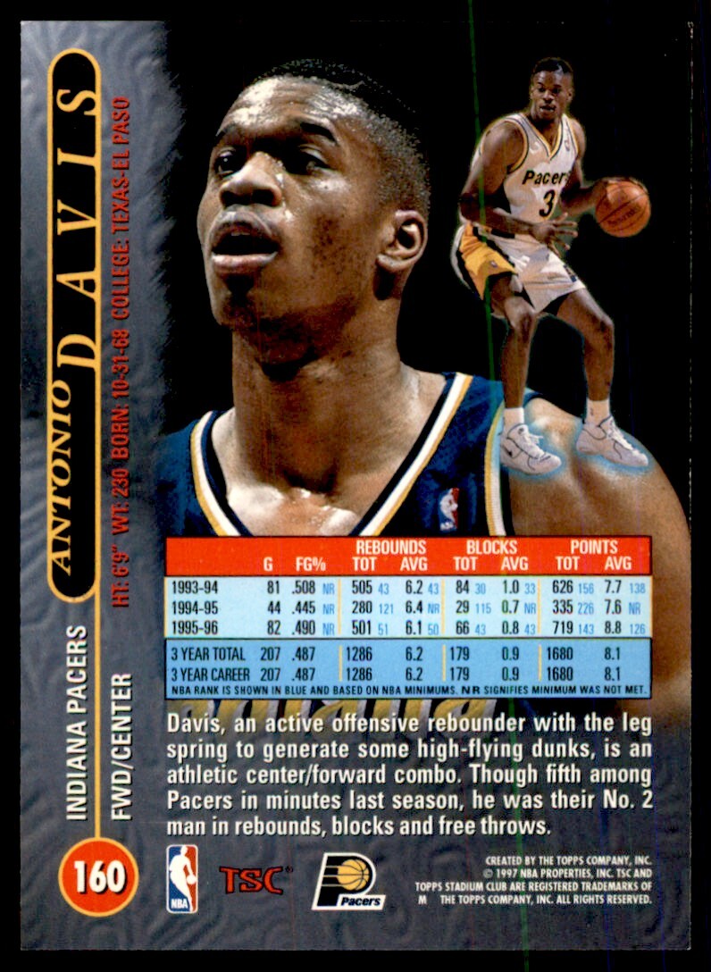 1996-97 Stadium Club Antonio Davis Basketball Cards #160
