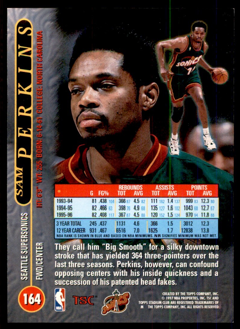 1996-97 Stadium Club Sam Perkins Basketball Cards #164