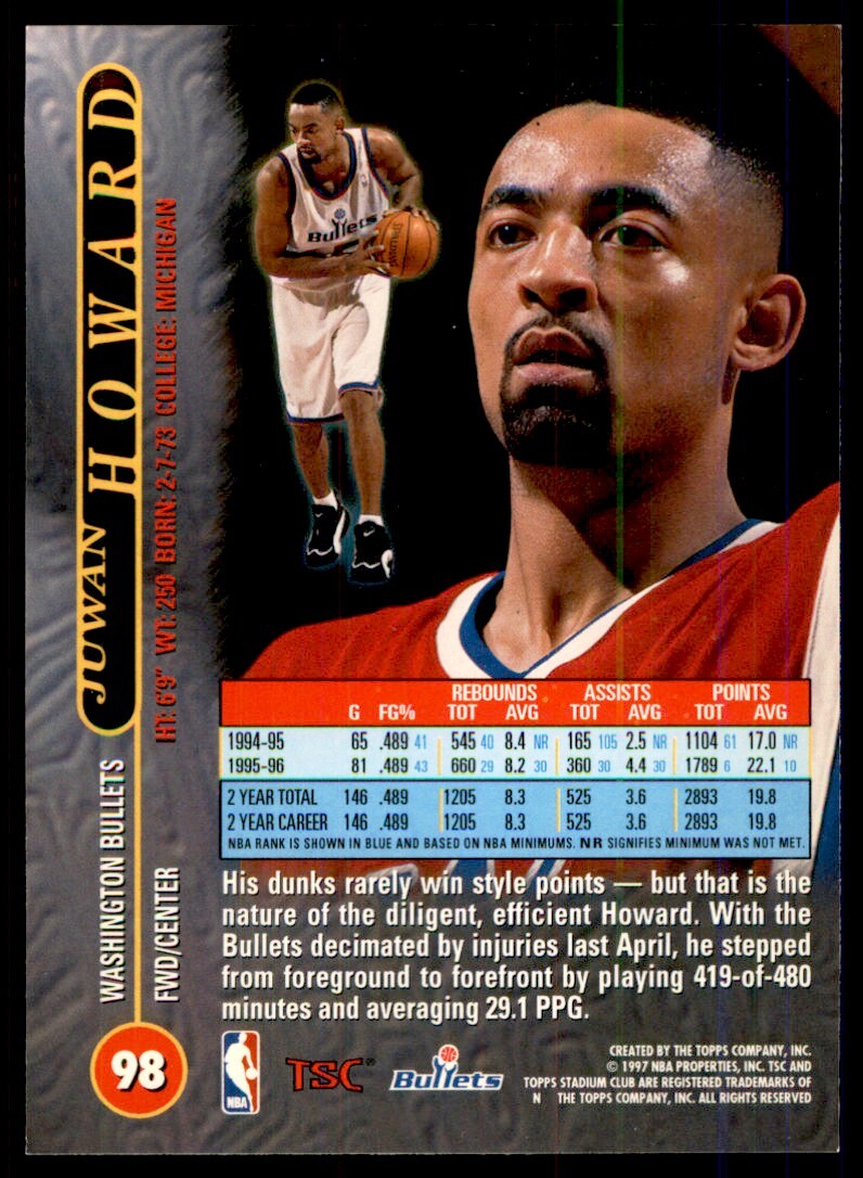 1996-97 Stadium Club Juwan Howard Basketball Cards #98