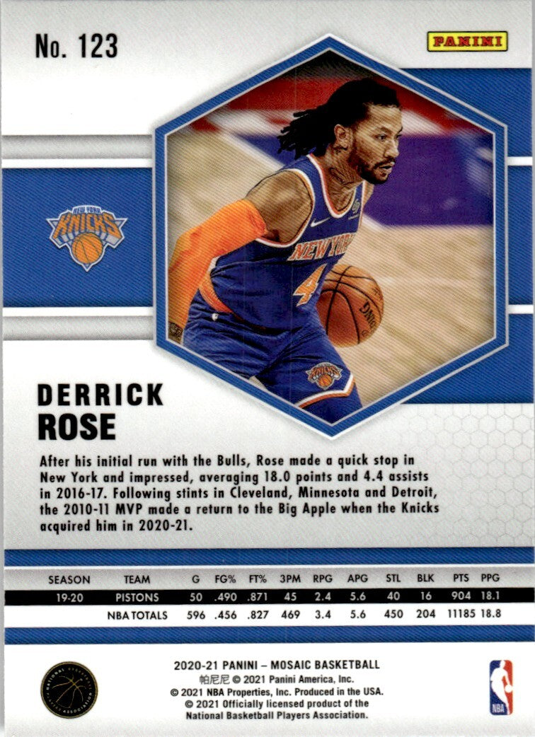 2020-21 Panini Mosaic Basketball Card Derrick Rose New York Knicks #123