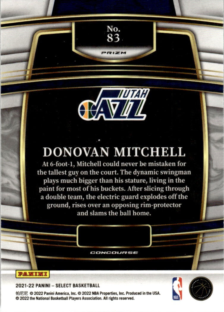 2021-22 Panini Select Basketball Card Donovan Mitchell Utah Jazz #83