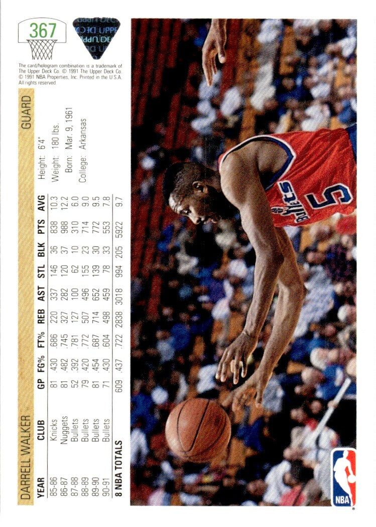 1991-92 Upper Deck Basketball Card Darrell Walker Washington Bullets #367