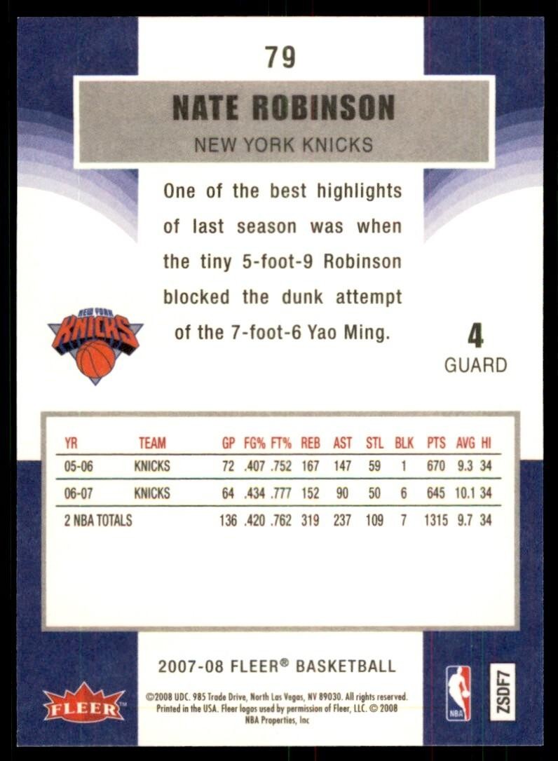 2007-08 Fleer Nate Robinson Basketball Cards #79