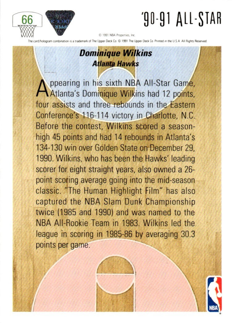 1991-92 Upper Deck Basketball Card Dominique Wilkins Atlanta Hawks #66