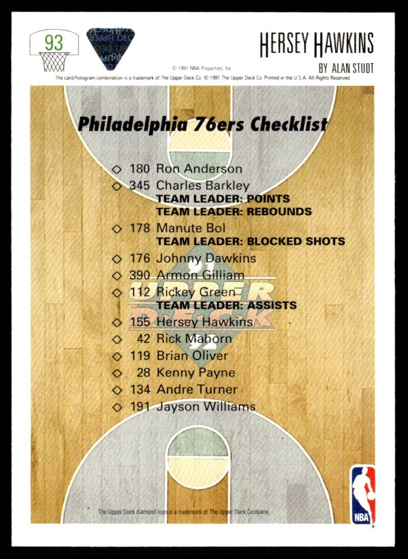 1991-92 Upper Deck Hersey Hawkins Philadelphia 76ers #93