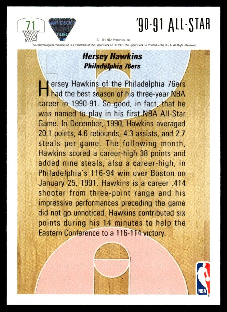 1991-92 Upper Deck Hersey Hawkins Philadelphia 76ers #71