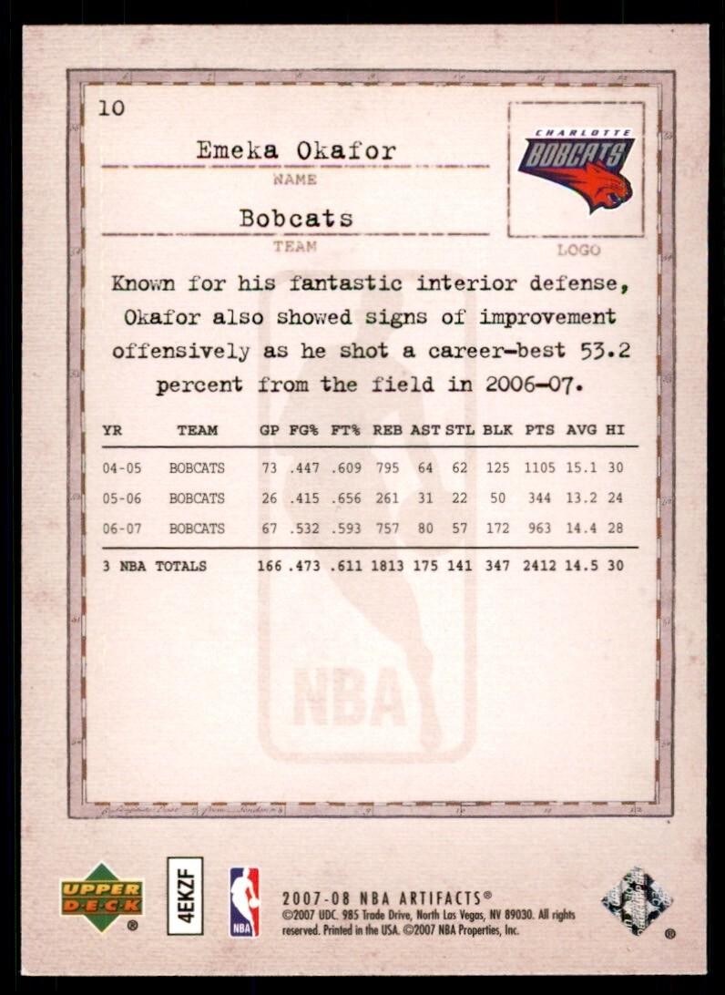 2007-08 Upper Deck Artifacts Emeka Okafor Basketball Cards #10