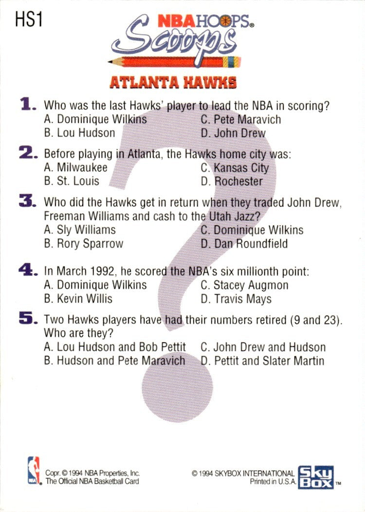 1993-94 NBA Hoops Basketball Card Dominique Wilkins Atlanta Hawks #HS1
