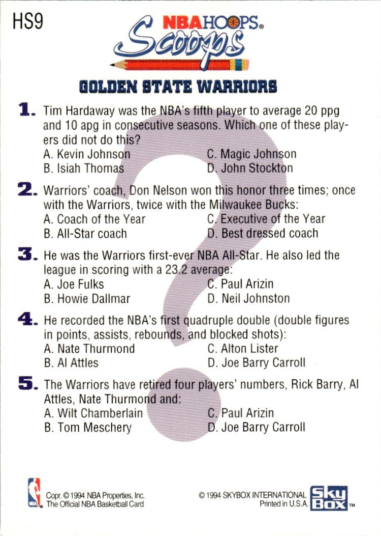 1993-94 NBA Hoops Basketball Card Tim Hardaway Golden State Warriors #HS9