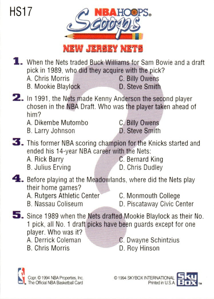 1993-94 NBA Hoops Basketball Card Derrick Coleman New Jersey Nets #HS17