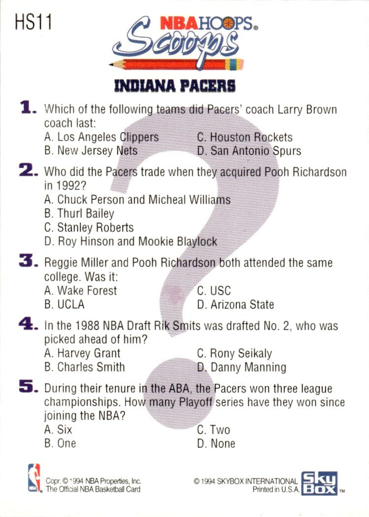 1993-94 NBA Hoops Basketball Card LaSalle Thompson Indiana Pacers #HS11