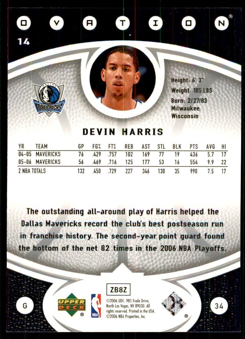 2006-07 Upper Deck Devin Harris Basketball Cards #14