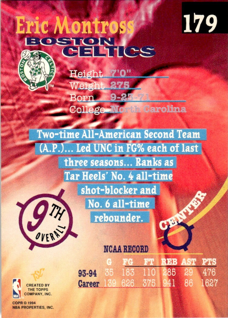 1994-95 Stadium Club Basketball Card Eric Montross Boston Celtics #179