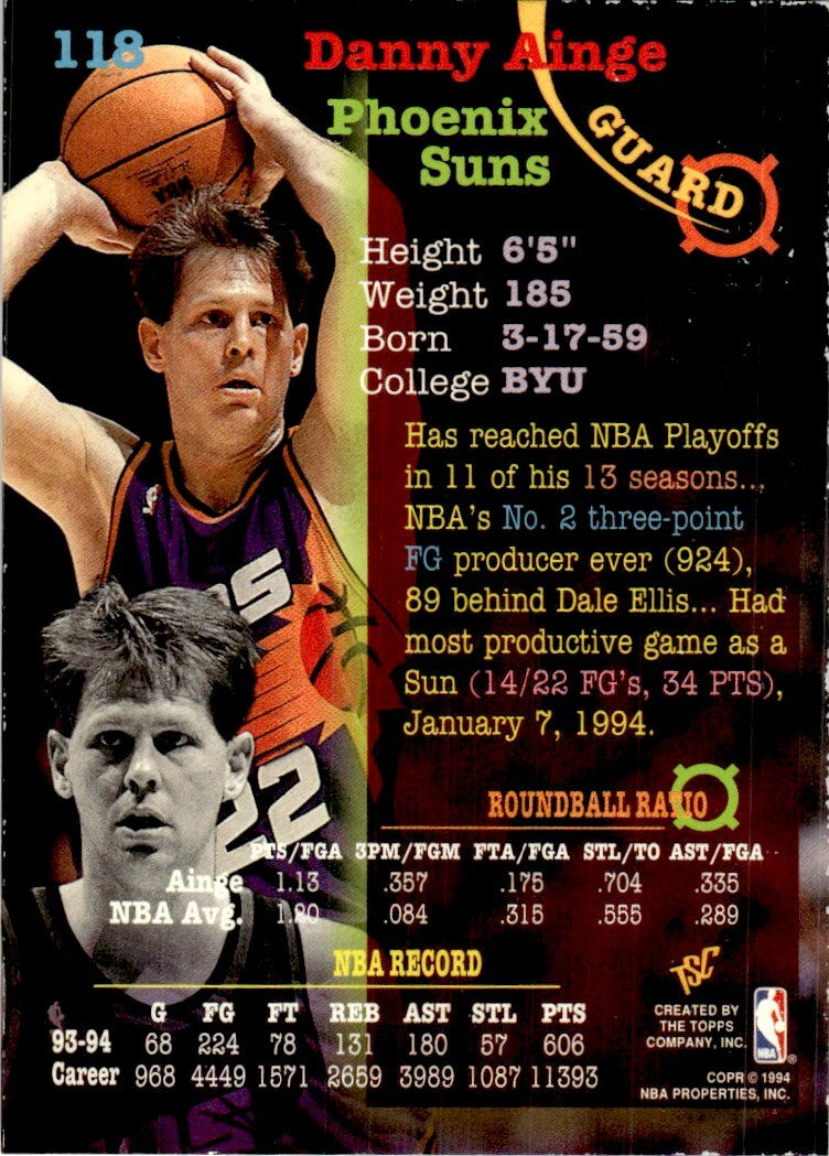 1994-95 Stadium Club Basketball Card Danny Ainge Phoenix Suns #118