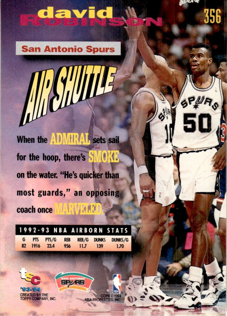 1993-94 Stadium Club Basketball Card David Robinson San Antonio Spurs #356