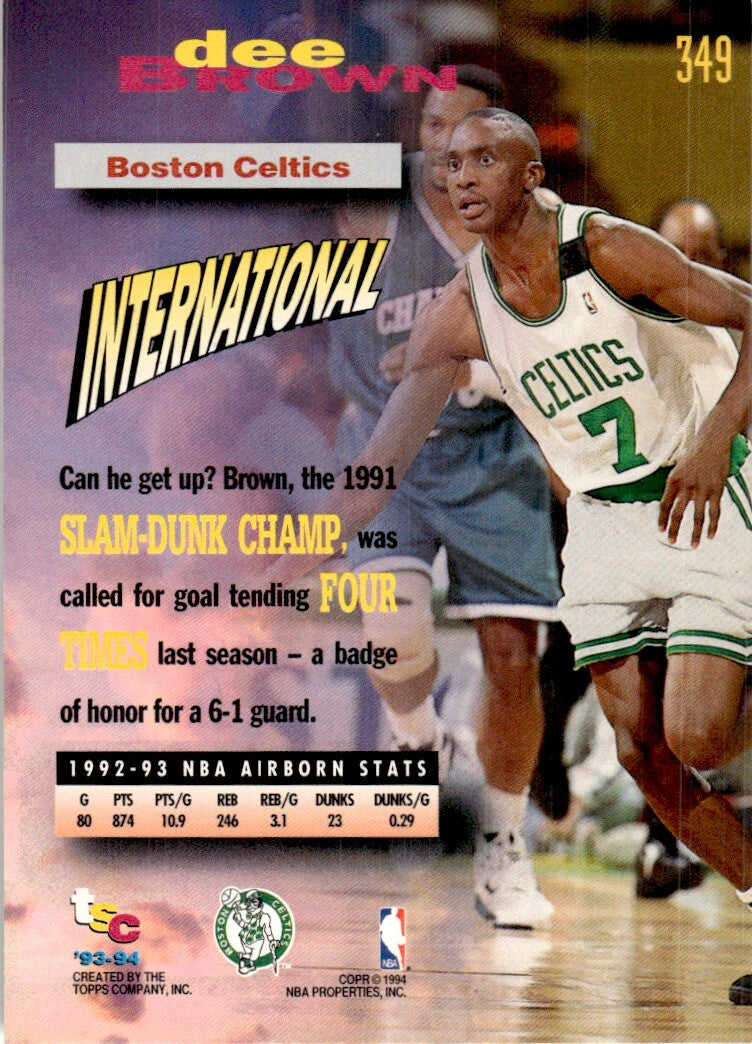 1993-94 Stadium Club Basketball Card Dee Brown Boston Celtics #349