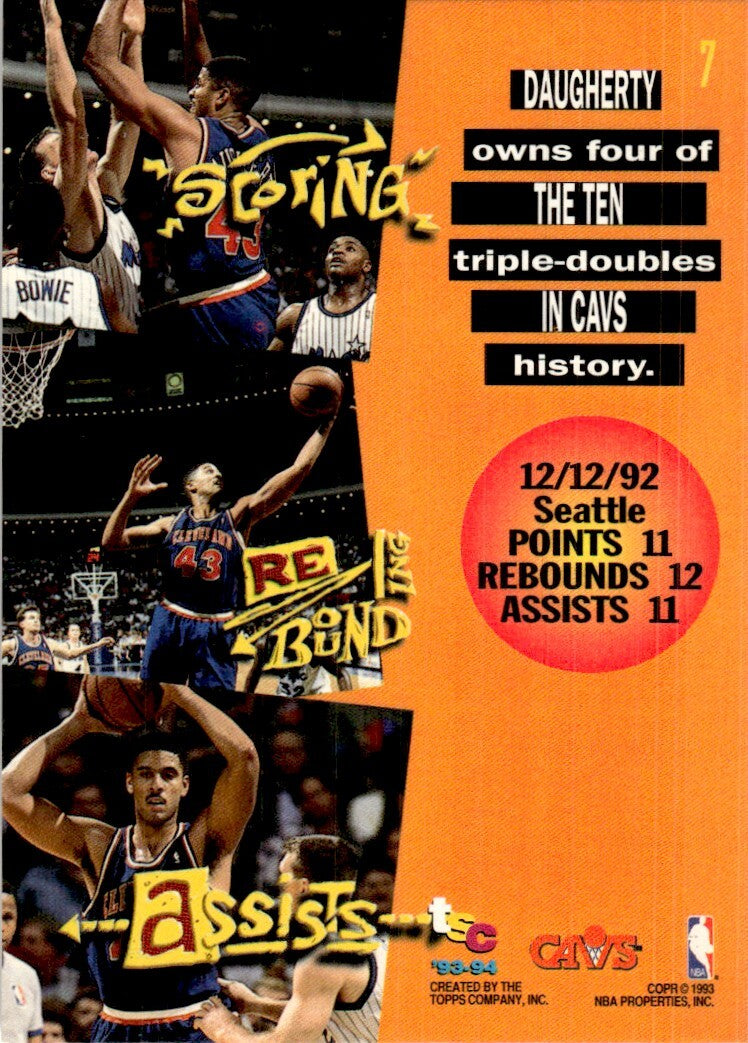 1993-94 Stadium Club Basketball Card Brad Daugherty Cleveland Cavaliers #7