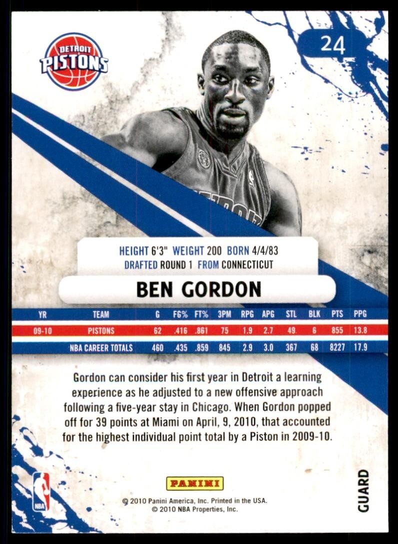 2010-11 Panini Rookies & Stars Ben Gordon Basketball Cards #24