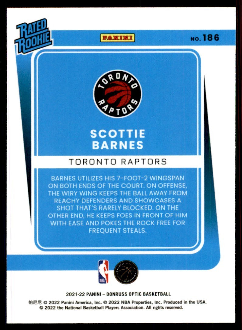 2021-22 Donruss Optic Scottie Barnes Basketball Cards #186