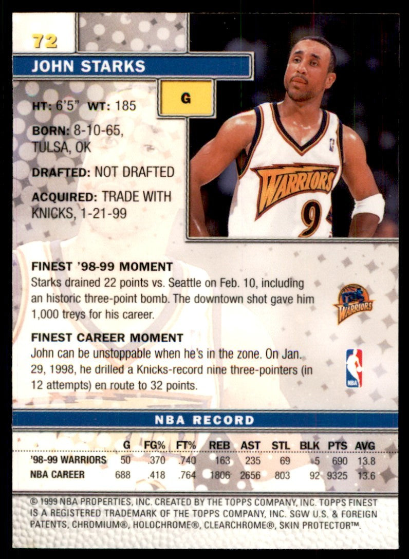 1999-00 Topps Finest w/coating John Starks Basketball cards #72