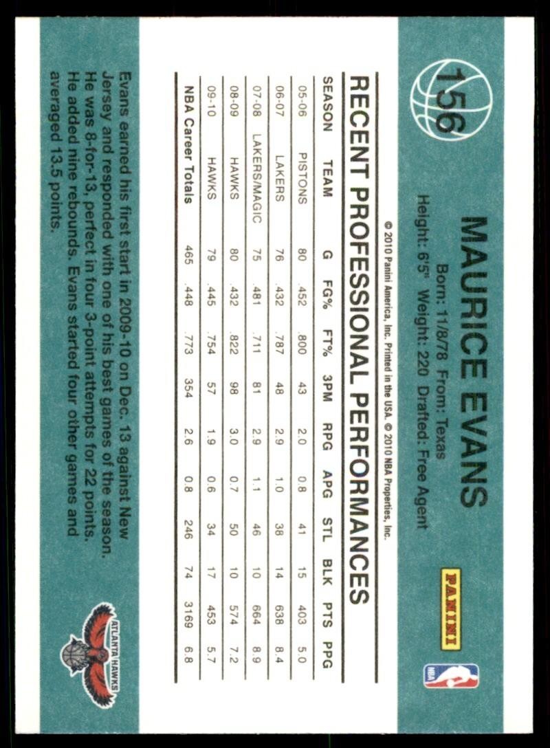 2010-11 Donruss Maurice Evans Basketball Cards. #156