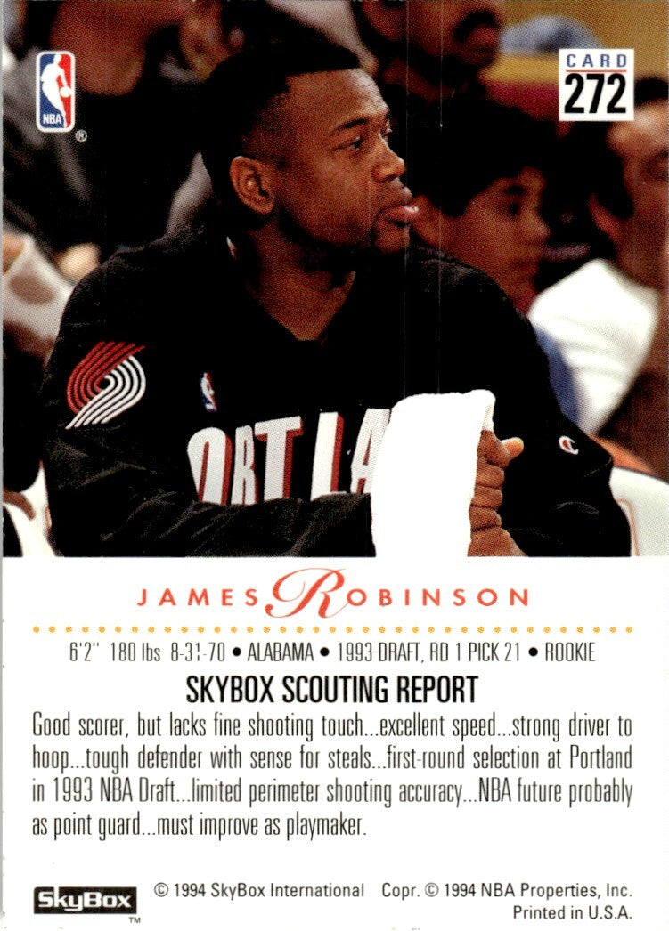 1993-94 SkyBox Basketball Card James Robinson Rookie Portland Trail Blazers #272