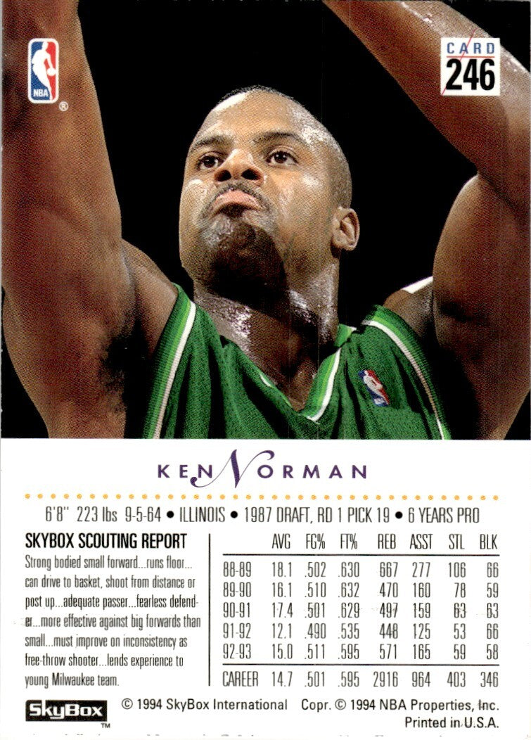 1993-94 SkyBox Basketball Card Ken Norman Milwaukee Bucks #246