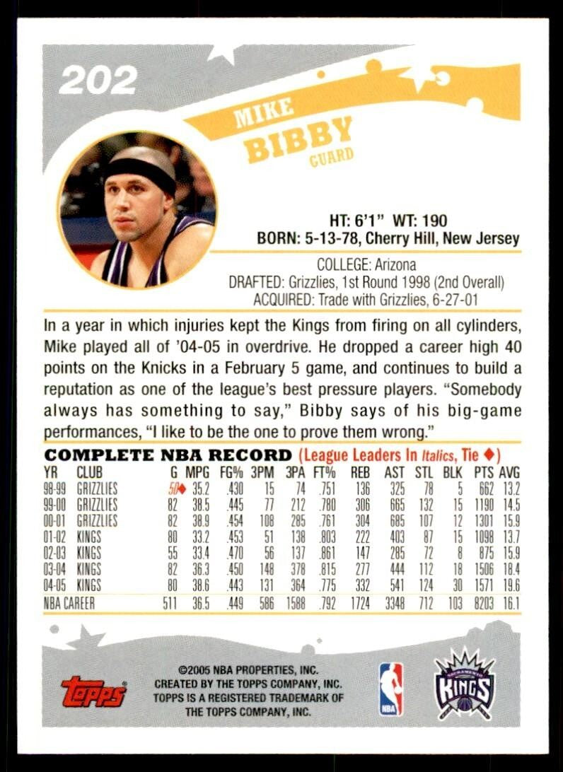 2005-06 Topps Mike Bibby A Basketball Cards #202