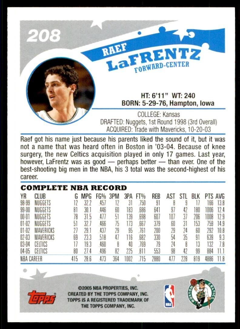 2005-06 Topps Raef LaFrentz A Basketball Cards #208