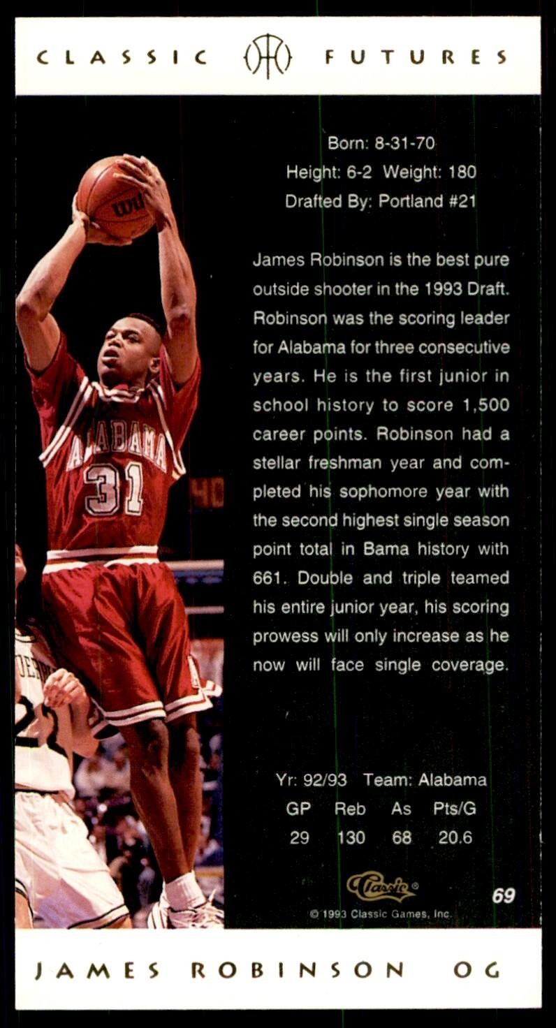 1993-94 Classic Futures James Robinson A Basketball Cards #69
