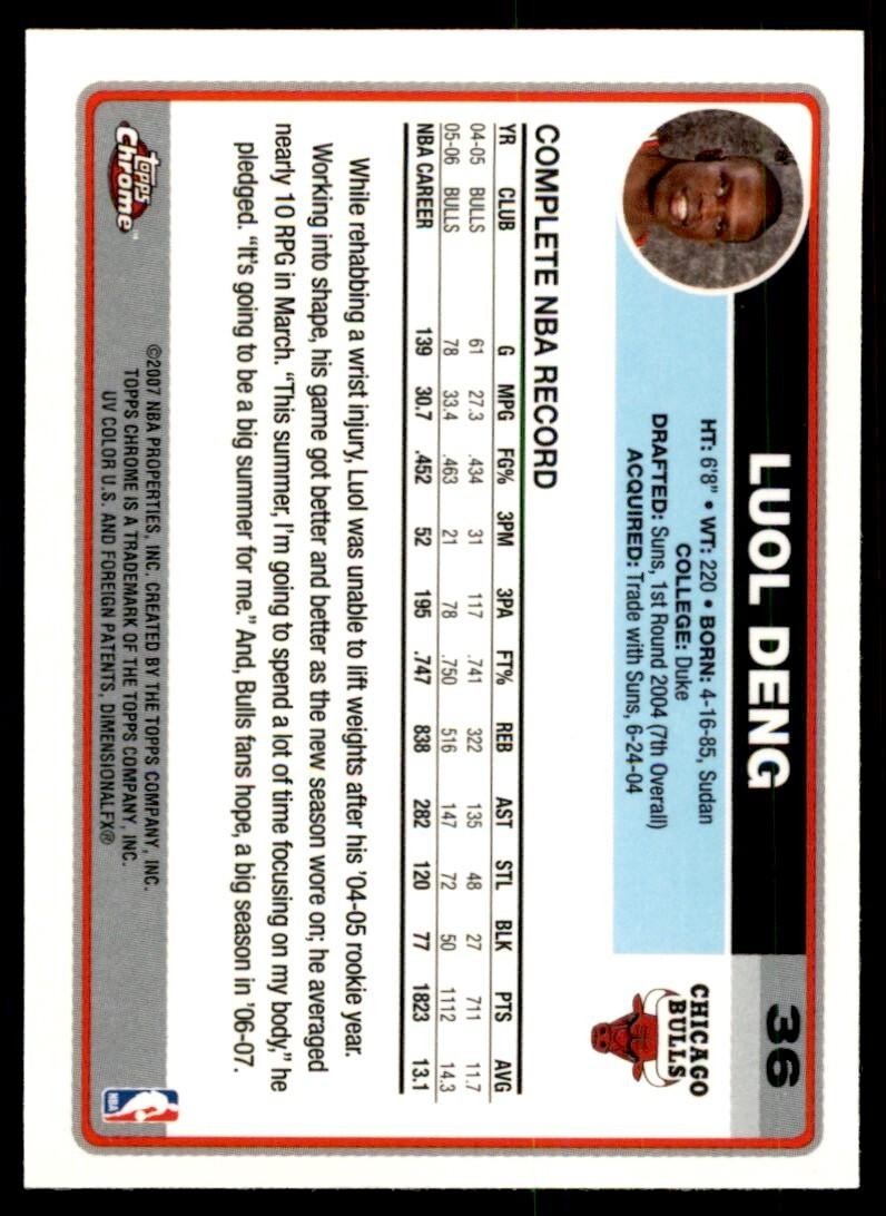 2006-07 Topps Chrome. Luol Deng A Basketball Cards. #36