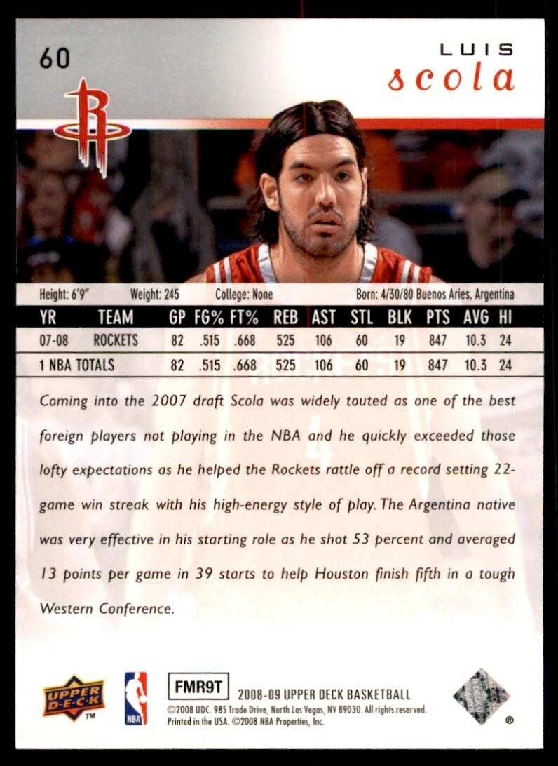 2008-09 Upper Deck Luis Scola Basketball cards #60