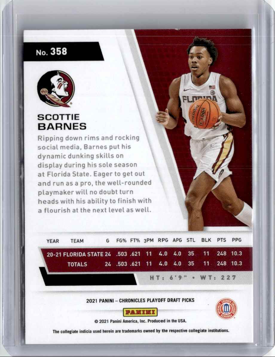 2021-22 Panini Chronicles Playoff Draft Picks Scottie Barnes Basektball Card