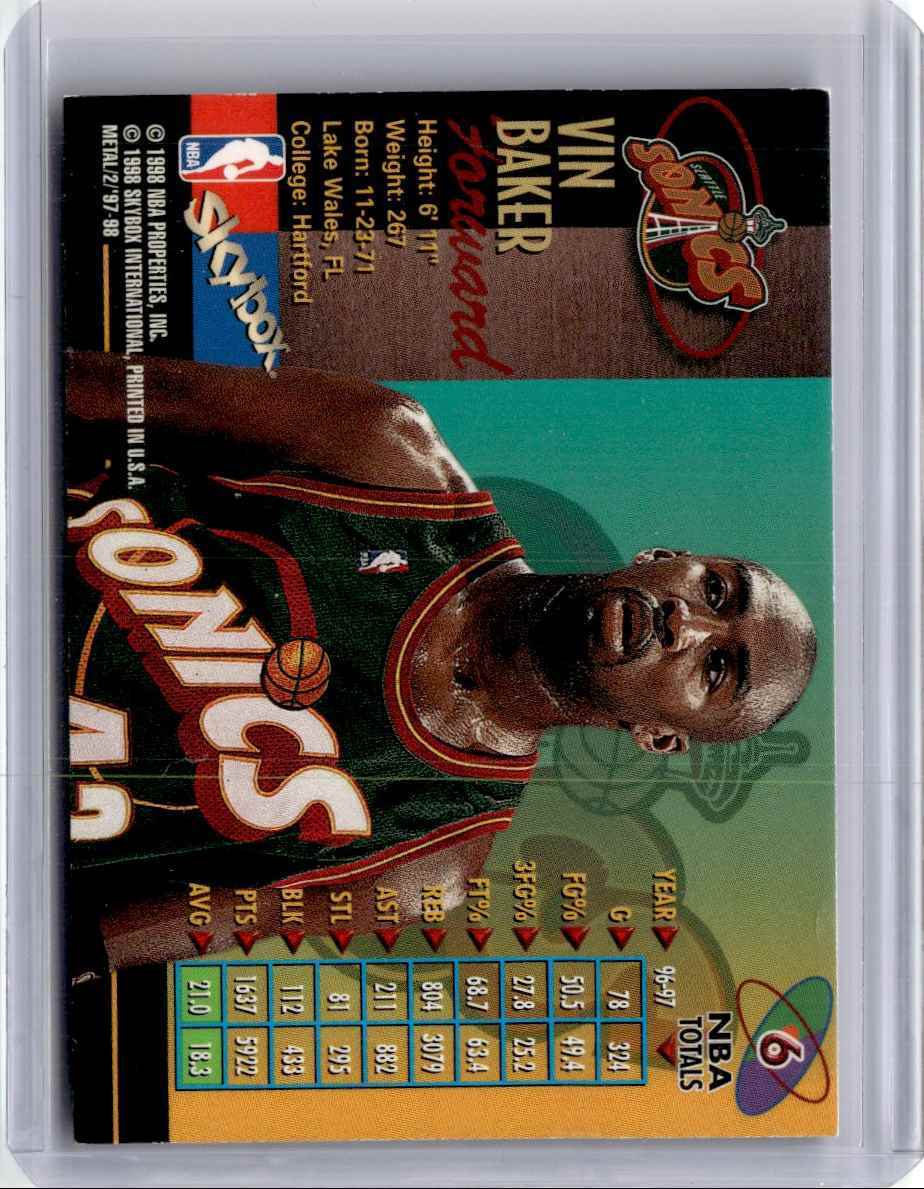 1997-98 Metal Universe Vin Baker Basketball Card Seattle SuperSonics #6