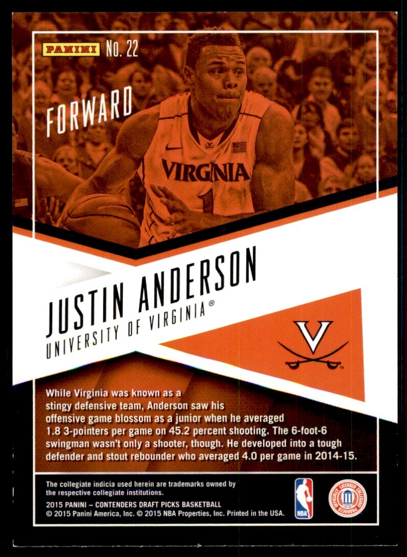 2015-16 Panini Contenders Draft Picks Justin Anderson Basketball Cards #22