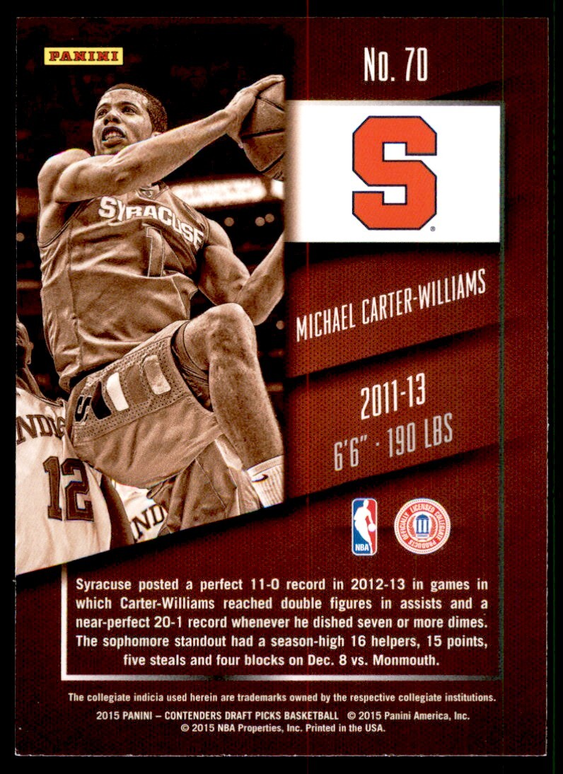 2015-16 Panini Contenders Draft Picks Michael Carter-Williams A Basketball Cards