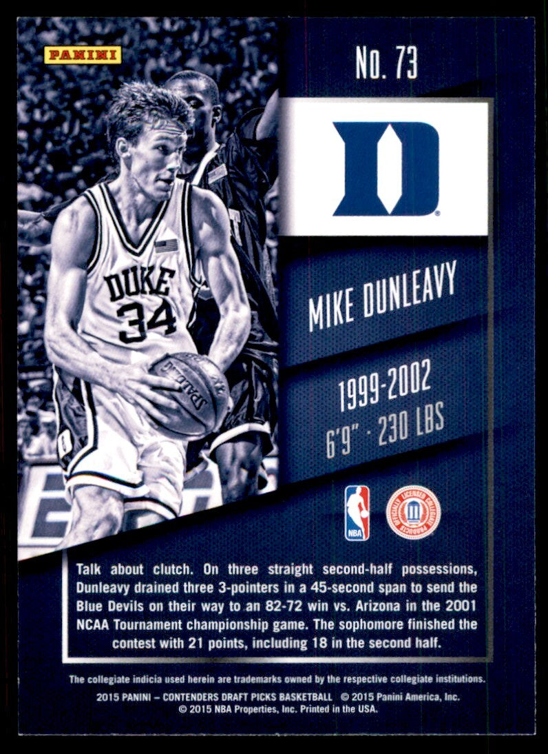 2015-16 Panini Contenders Draft Picks Mike Dunleavy Jr. Basketball Cards #73