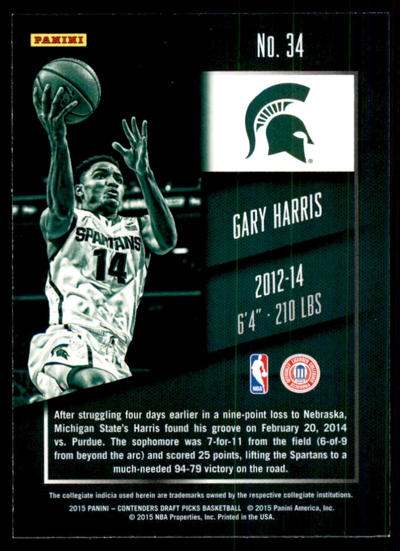 2015-16 Panini Contenders Draft Picks Gary Harris E Basketball Cards #34