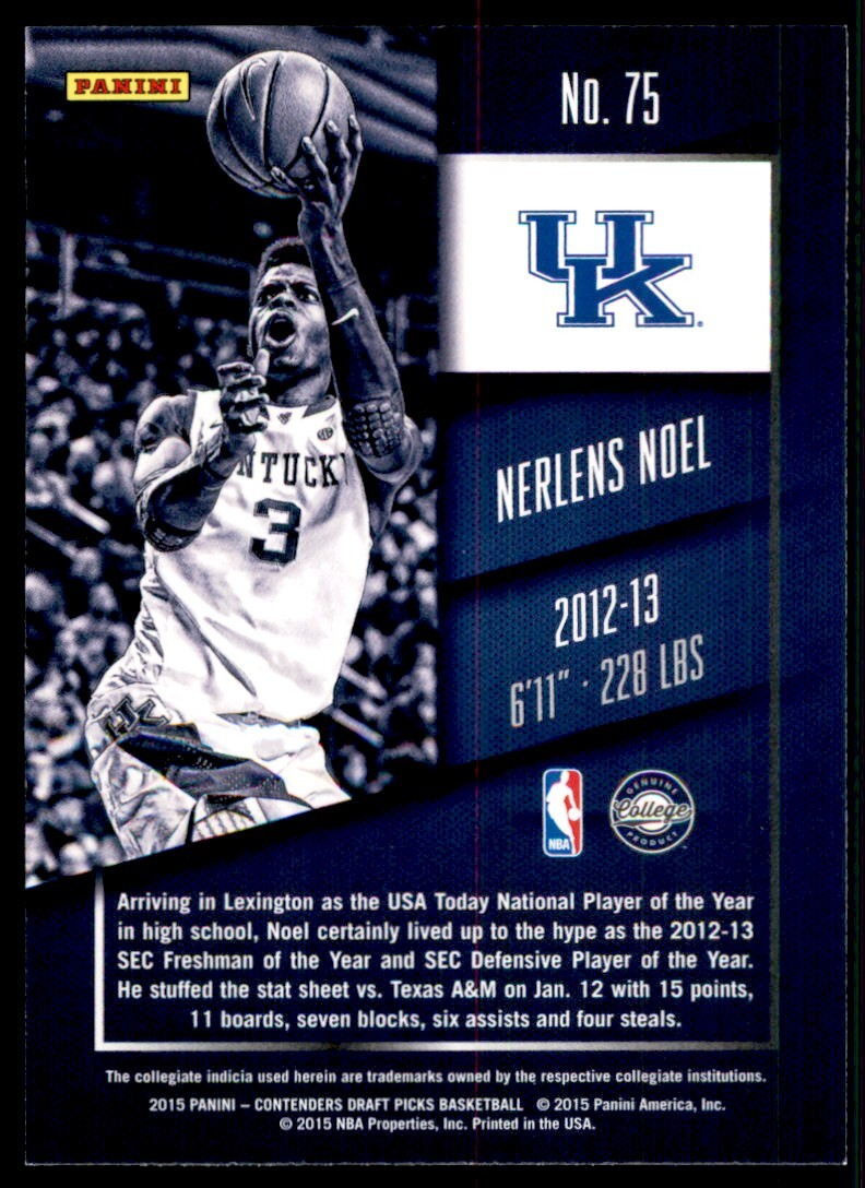 2015-16 Panini Contenders Draft Picks Nerlens Noel D Basketball Cards #75