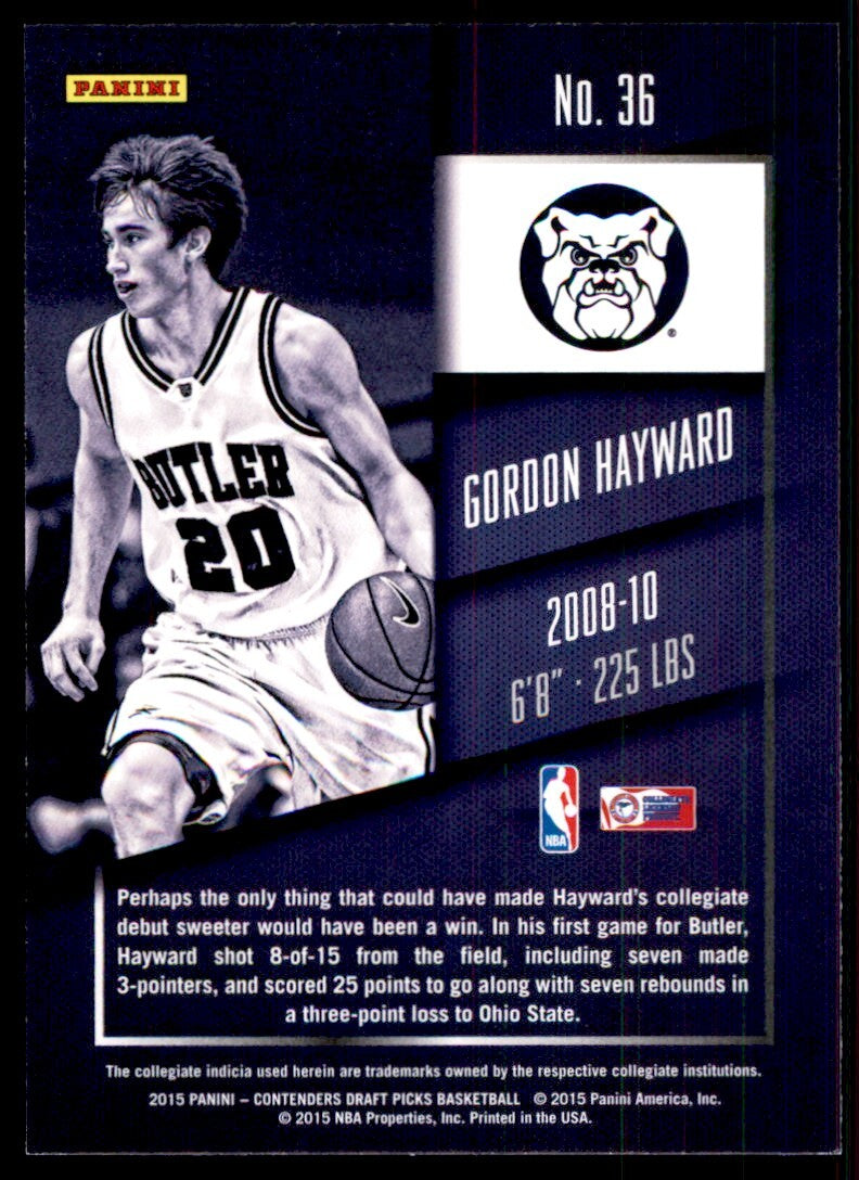 2015-16 Panini Contenders Draft Picks. Gordon Hayward F Basketball Cards #36