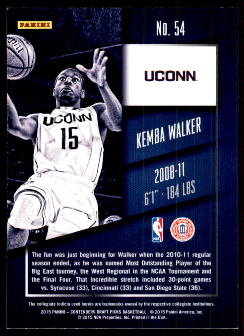 2015-16 Panini Contenders Draft Picks; Kemba Walker Basketball Cards #54