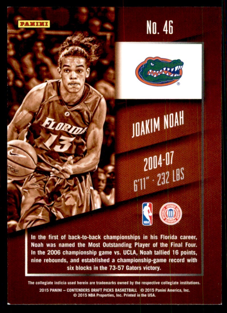 2015-16 Panini Contenders Draft Picks; Joakim Noah Basketball Cards #46